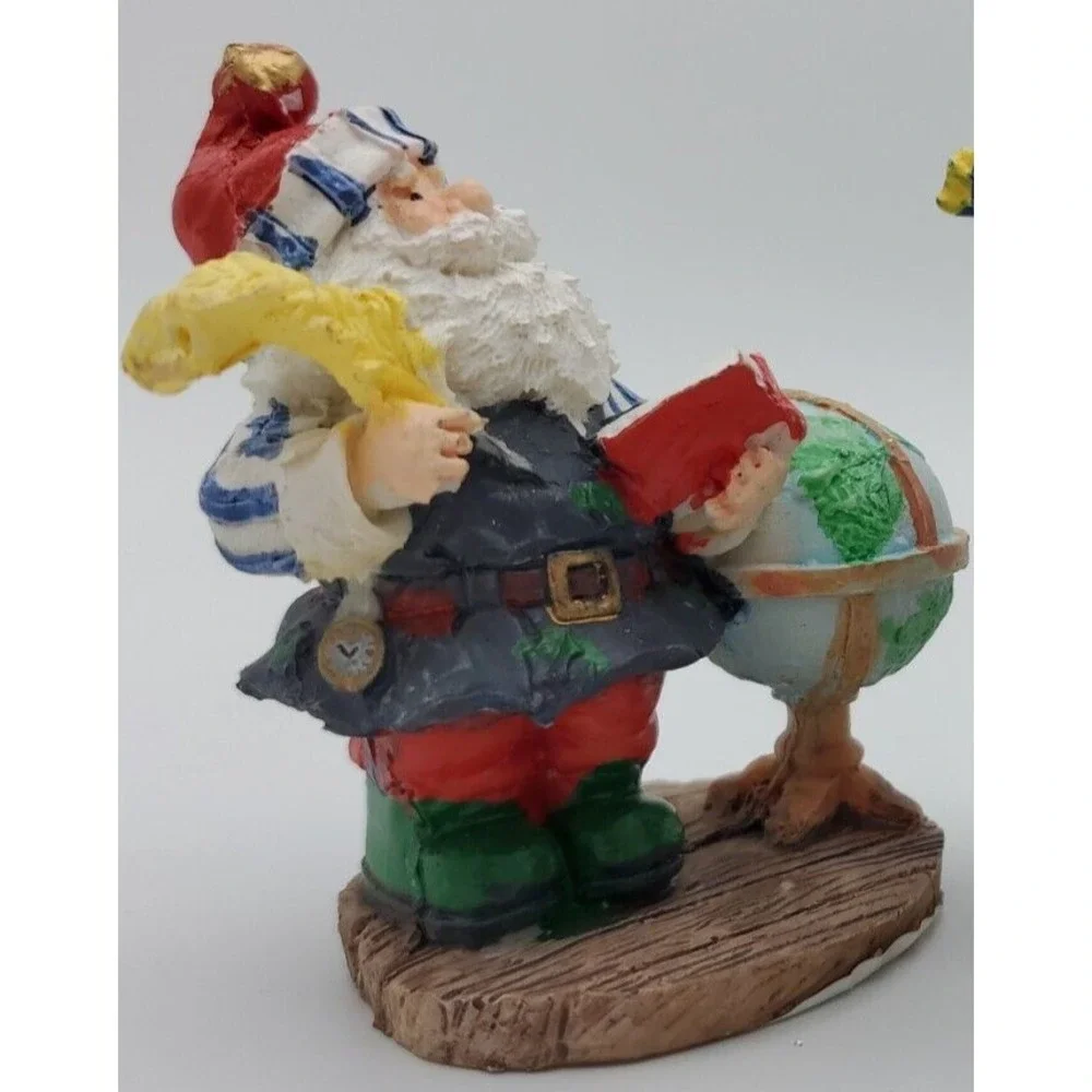 Vtg 1996 Handpainted Hermitage Pottery Santa Claus Set of 2 Blue List Globe 3.5